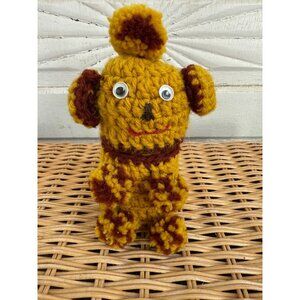 Vintage 70's Crochet Poodle Dog Comet Bottle Cover Google Eyes Kitschy Retro